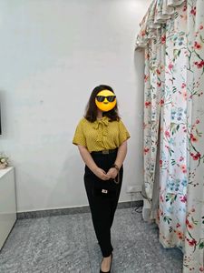 Mango Tie Up Collar Top