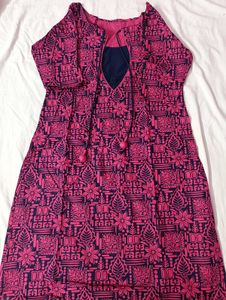 Pink &amp; Navy Printed Kurta