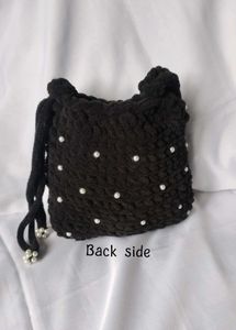 Handmade Black Crochet Pearl Bag🖤