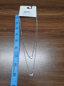 Silver Tone Double Layer Chain W Pendant