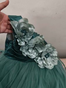 Beautiful Teal Tulle Dress with Flower Embellishme