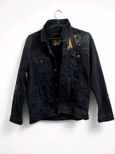 Men's Black Graphic Denim Jacket