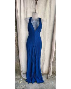 Elegant Royal Blue Plunge Neck Gown