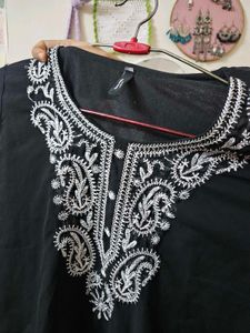Black Embroidered Kurta Top