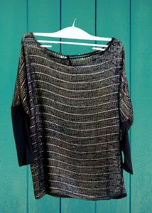 Very Stylish Black Golden With Silver Saini Top