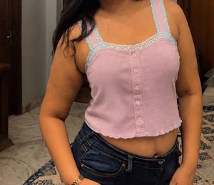 Cute Pink Button-Up Crop Top