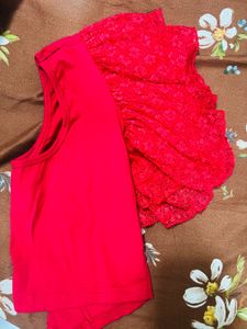 Red Lace Sleeve Blouse