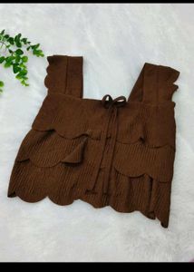 Cute Brown Scalloped Crop Top