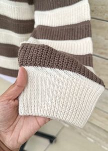 Unisex Brown &amp; White Striped Knit Sweater