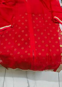 unstitched Red Embroidered Kurta Set