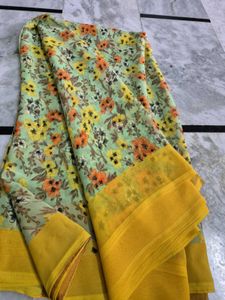 Floral Print Chiffon Saree