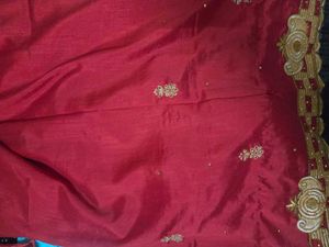 Elegant Red Embroidered Saree with golden blouse