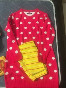 Girls' Polka Dot Sweaters &amp; Striped Leggings Set