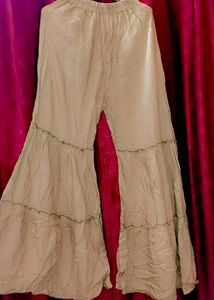 Khaki Hand Embroidery Kurti With Beige Sharara