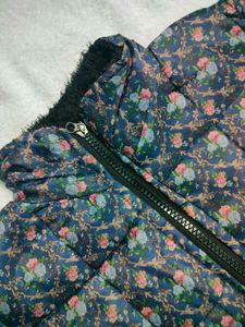 Navy Blue Color Floral Print Half Jacket For Women