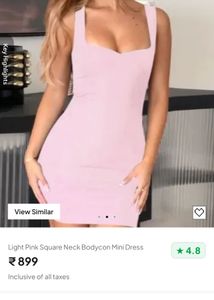 Light Pink Square Neck Bodycon Mini Dress- New me