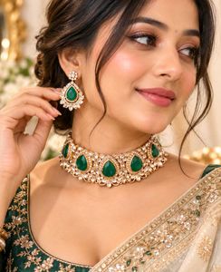 Elegant Emerald & Diamond Choker Set