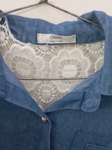 Denim Lace Sleeve Shirt