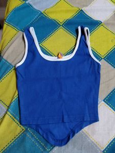 Blue Ribbed Cropped Tank Top