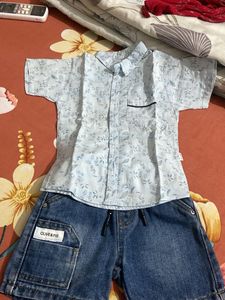 Baby Girl's Blue Floral Shirt & Denim Shorts Set
