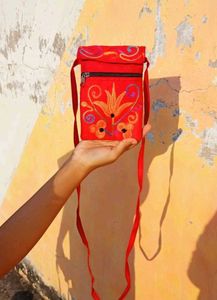 Red Embroidered Small Sling Bag