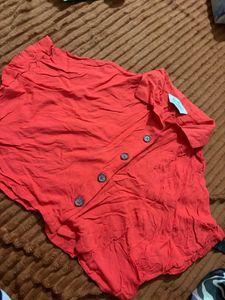 Vibrant Red Button-Up Top