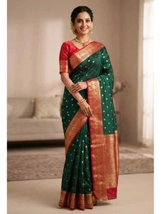 Elegant Green Silk Saree with Gold Border