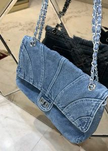 Denim Shoulder Bag with Silver Chain ✨️