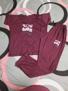 Unused Maroon "Slow Down" T-Shirt & Pants Set