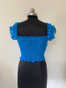 Chic Blue Ruffle Sleeve Top