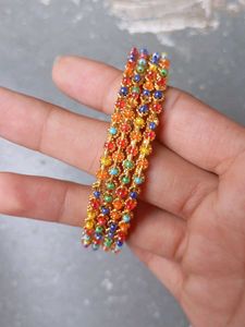 Gold Tone Bangles with Colorful Beads