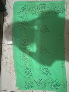 A Light Green Saree With Hand Work
