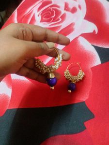 Pearl &amp; Purple Ball Drop Hoop Earrings