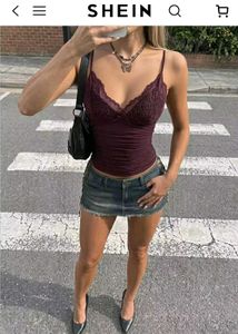 Burgundy Lace Trim Camisole Top