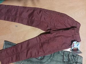 Kids Jeans &amp; Maroon Pants - 2 Pairs