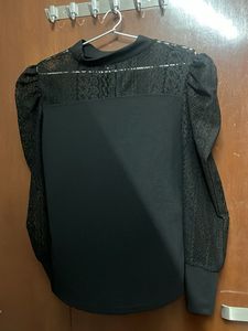 Elegant Black Lace Puff Sleeve Top