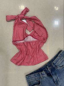 Pink Gingham Halter Top