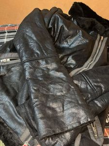 Men's Black Faux Leather Aviator Jacket