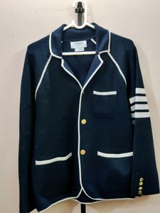Thom browne Navy Blazer With Striped Arm &amp; Gold An