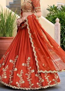 Elegant Orange Embroidered Lehenga Choli