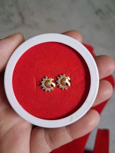 Gold &amp; Diamond Stud Earrings peacock desine