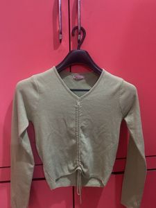 Cute Green Ruched Cropped Sweater