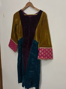 Velvet Color Block Kurta