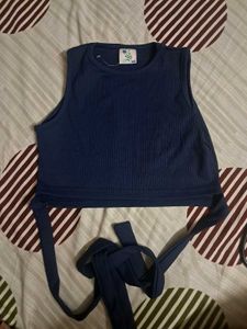 Navy Blue Ribbed Tie-Crop Top