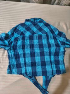 Blue Plaid Cropped Shirt