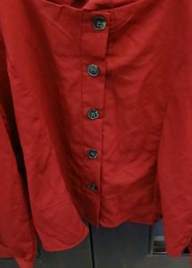Red Square Neck Button-Up Top