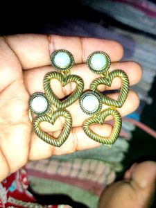 Gold Heart Dangle Earrings combo pack 2 free gifts
