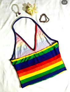 Rainbow Stripe Halter Top
