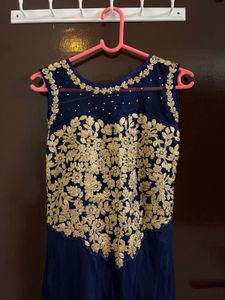 Elegant Navy Blue Embroidered Gown