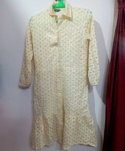 Pure cotton cutwork Eyelet Midi Dress